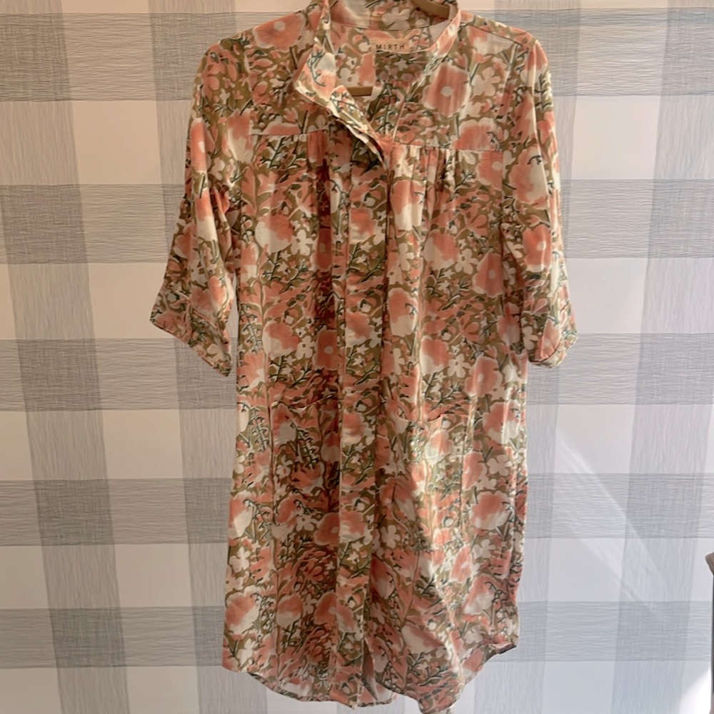 MIRTH Salmon w/beige and pink Coral floral shirt dress large